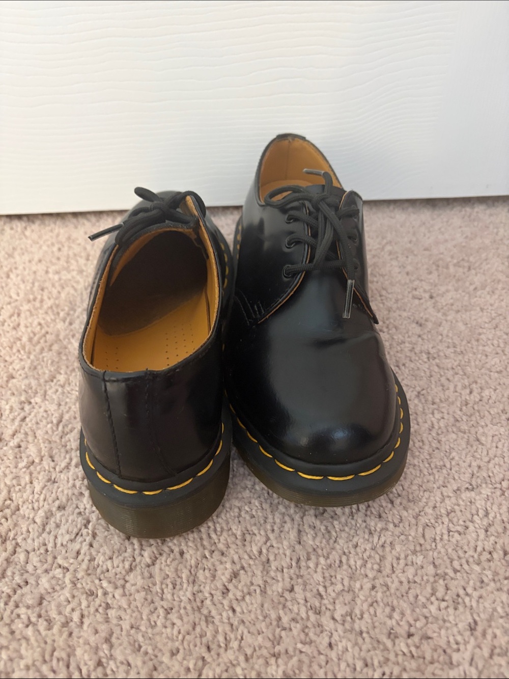 Dr. Martens Black Leather Lace-Up Shoes with Yellow Stitching - Picture 4 of 7